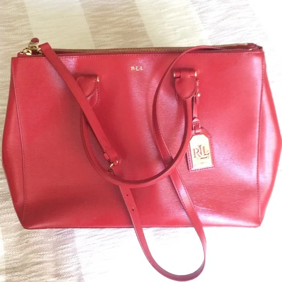 Lauren Ralph Lauren Newbury Satchel in Red Saffiano - Picture 1 of 2